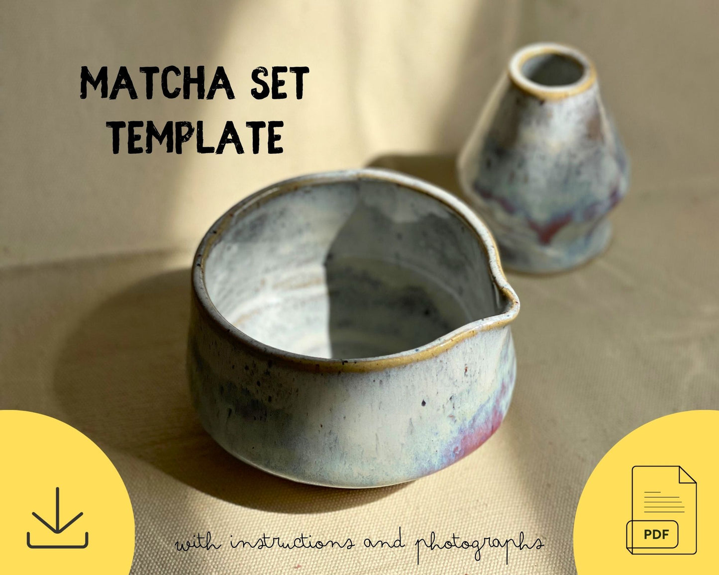 Matcha Set Pottery Template Chawan and Chasen