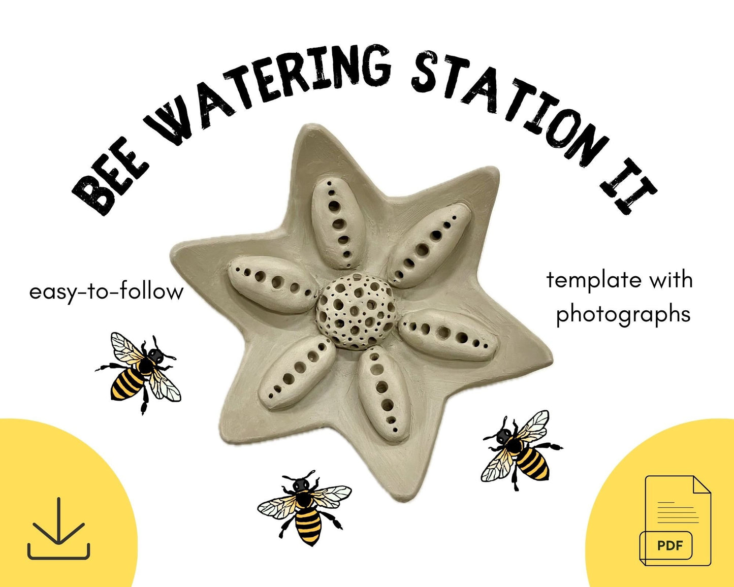 Star Flower Bee Watering Station Template DIY Ceramics Stencil Pottery Crafts ENGLISH