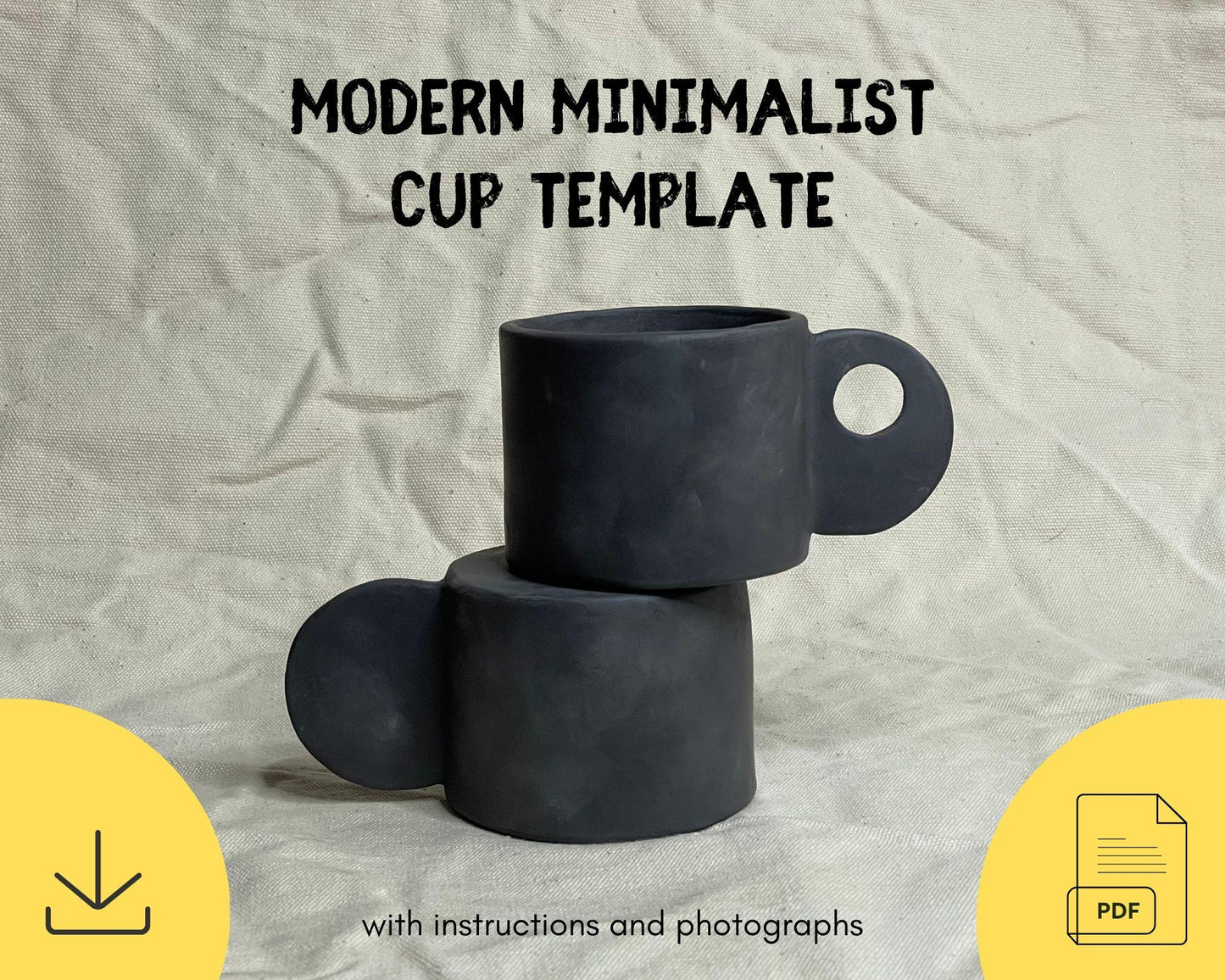 Modern Minimalist Cup Template DIY Ceramics Stencil Pottery Crafts ENGLISH Slab-Building Template