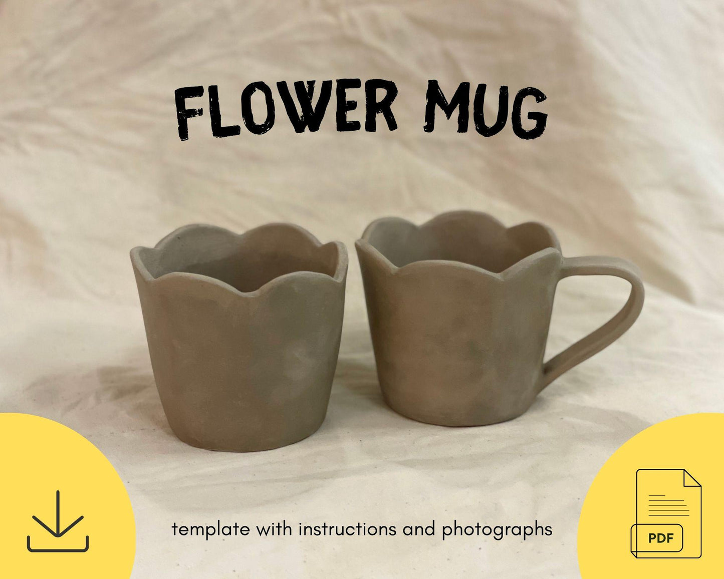 Flower Mug Template DIY Ceramics Stencil Pottery Crafts ENGLISH